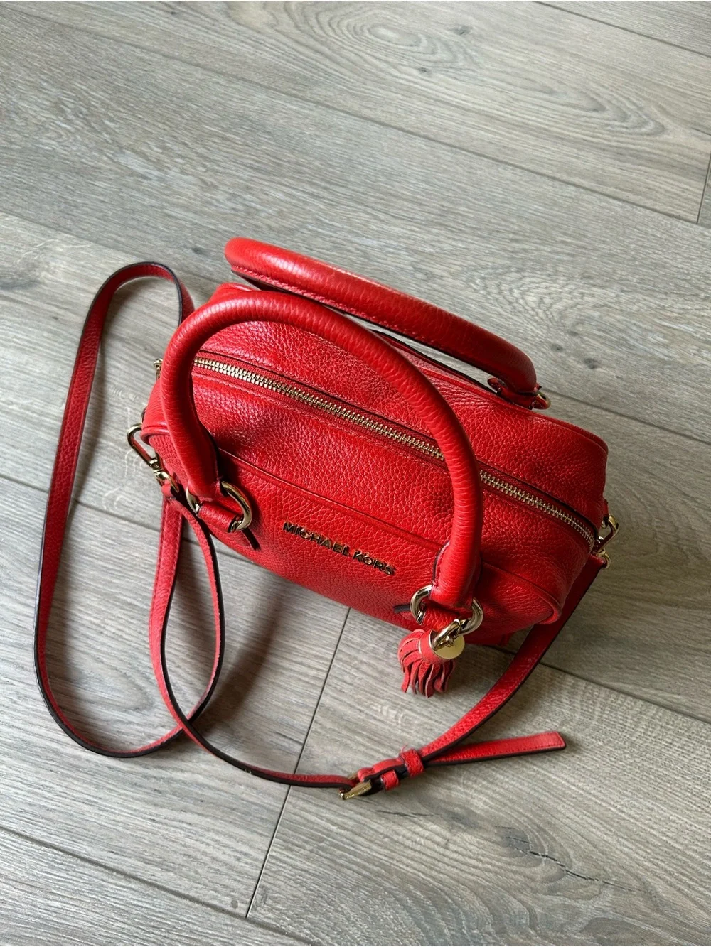 Michael Kors Red Leather Bedford Satchel